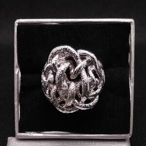 Vintage Brutalist Dome Ring Brushed Knotted Sterling Silver Unisex 70's Sz 9.0